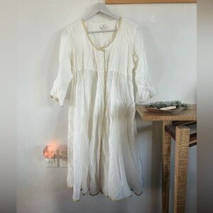 ANOKHI White and Gold Silk Dress